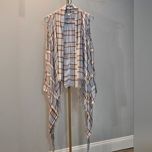 Miami Blue and Gray Plaid Fringe Vest